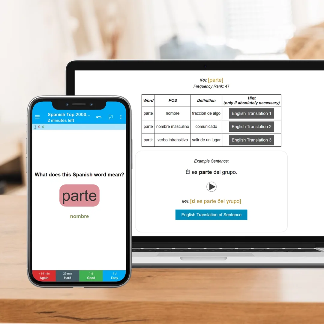 Speakada Top 100 Words flashcards on phone and tablet