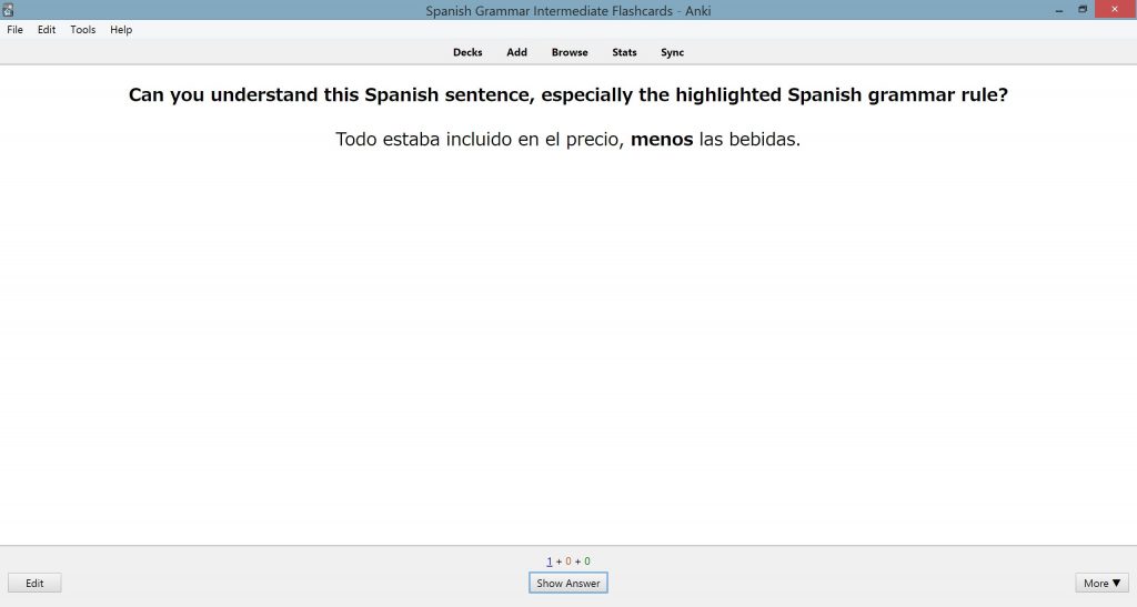 Front of Sentence Flashcard — check your comprehension of the grammar rule