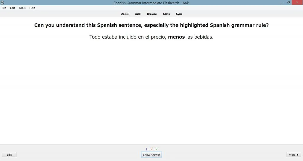 Front of Sentence Flashcard — check your comprehension of the grammar rule