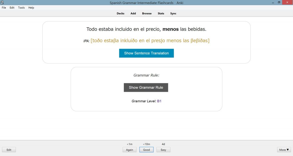 Back of Sentence Flashcard — sentence IPA and translation hints