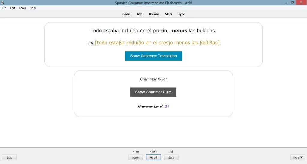 Back of Sentence Flashcard — sentence IPA and translation hints