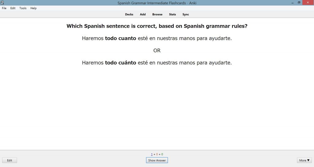 Front of Minimal Pair Sentences Flashcard — choose the grammatically correct sentence