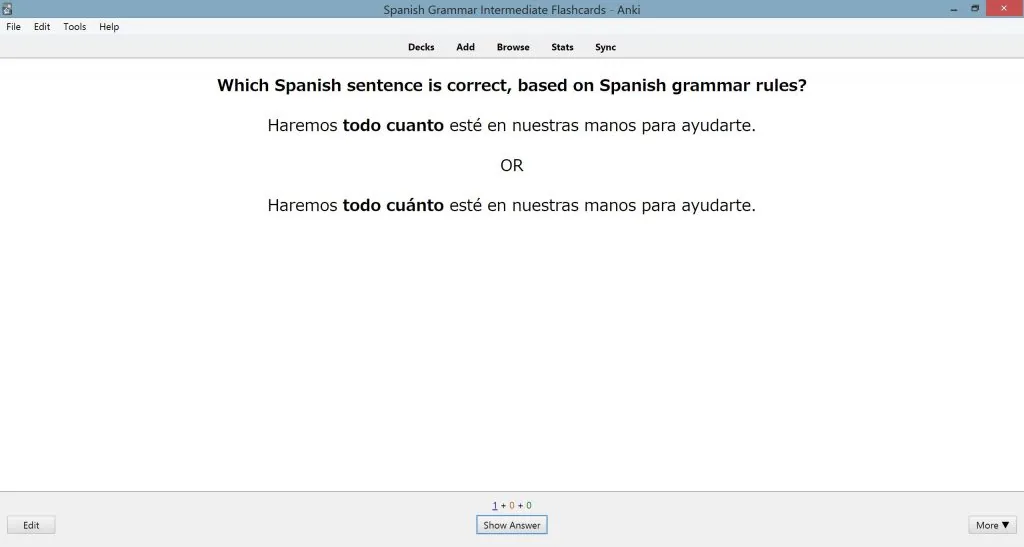 Front of Minimal Pair Sentences Flashcard — choose the grammatically correct sentence