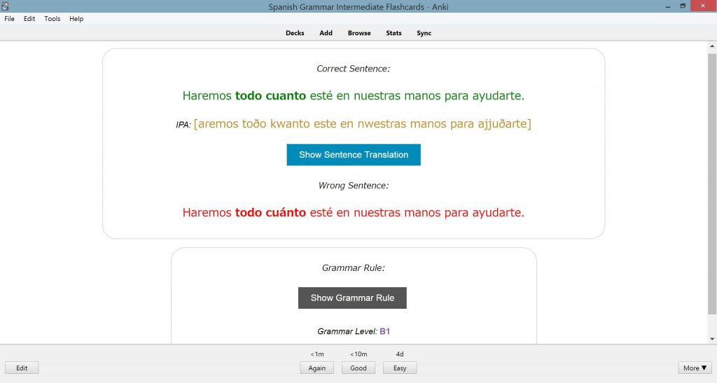 Back of Minimal Pair Sentences Flashcard — correct sentence, IPA, and grammar rule