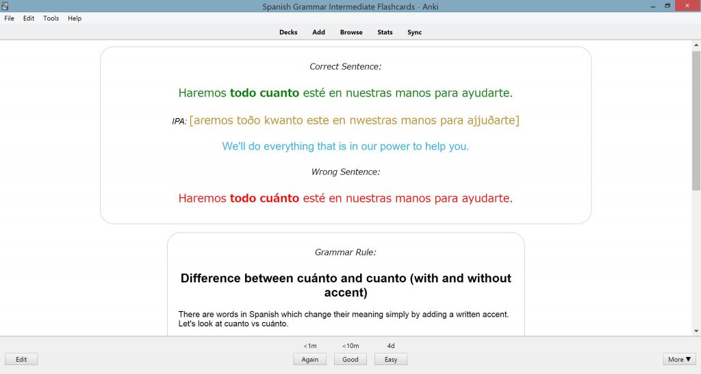 Spanish Intermediate & Advanced Grammar (B1–C1) example flashcard