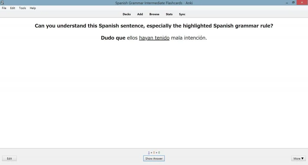 Spanish Grammar Intermediate — sentence examples flashcard