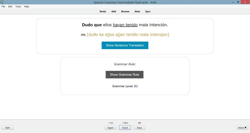 Spanish Grammar Intermediate — pronunciation and IPA flashcard