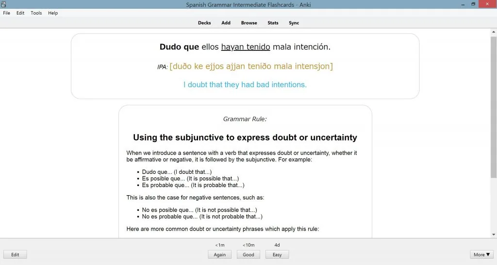 Spanish Grammar Intermediate — spaced repetition review