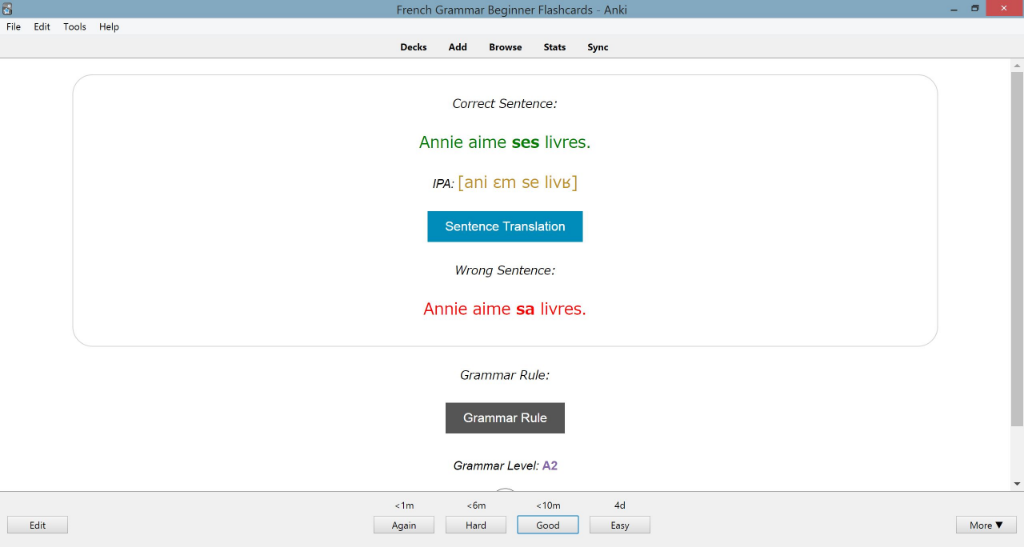Back of Minimal Pair Sentences Flashcard — correct sentence, IPA, and grammar rule