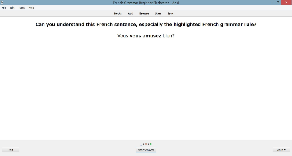 French Grammar Beginner — sentence examples flashcard
