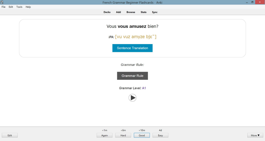 French Grammar Beginner — pronunciation and IPA flashcard