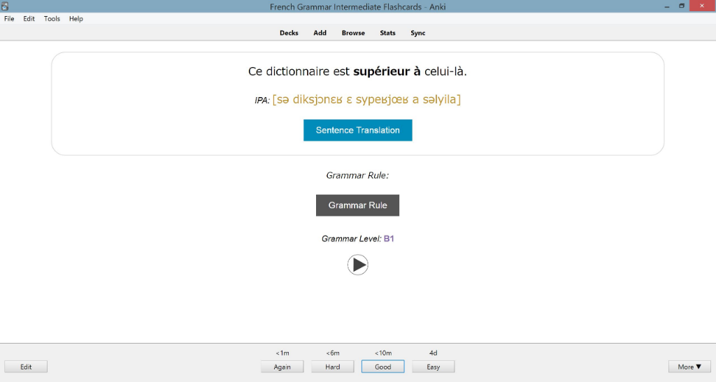 Back of Sentence Flashcard — sentence IPA and translation hints