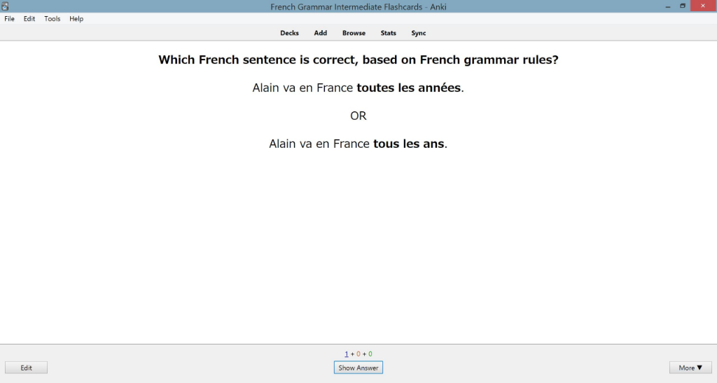Front of Minimal Pair Sentences Flashcard — choose the grammatically correct sentence