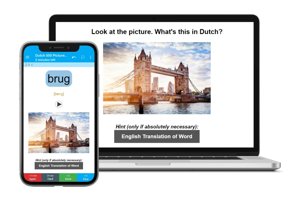 Dutch vocabulary flashcards on laptop