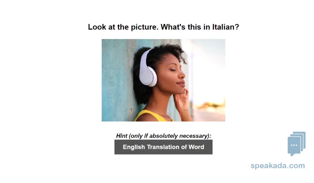 Picture-to-word card — see the image, recall the Italian word