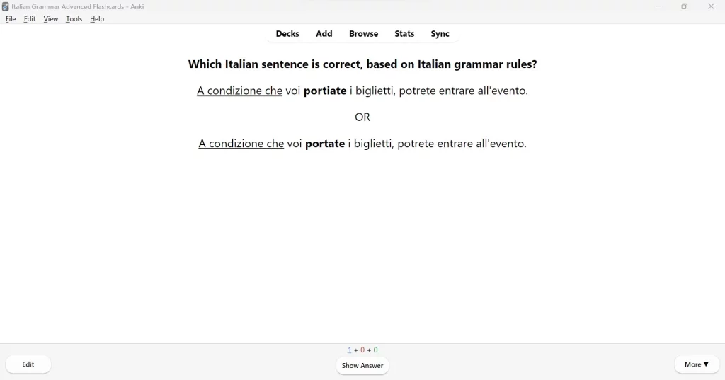 Italian Grammar Advanced — cloze sentence flashcard