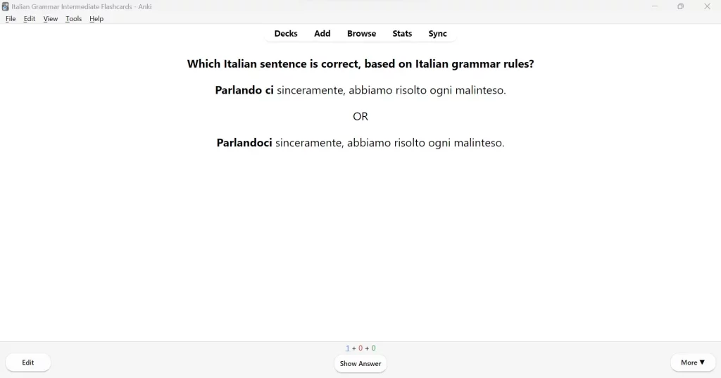 Front of Minimal Pair Sentences Flashcard — choose the grammatically correct sentence