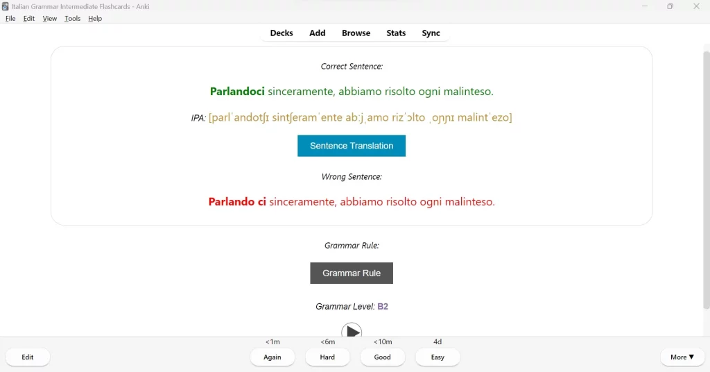 Back of Minimal Pair Sentences Flashcard — correct sentence, IPA, and grammar rule