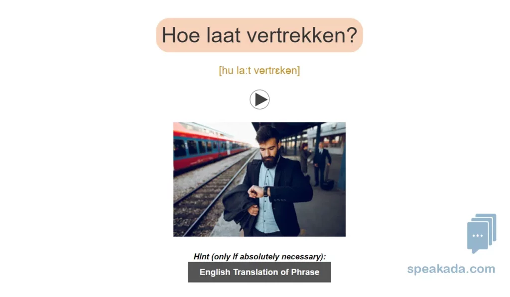 Card showing a travel phrase with high-quality audio