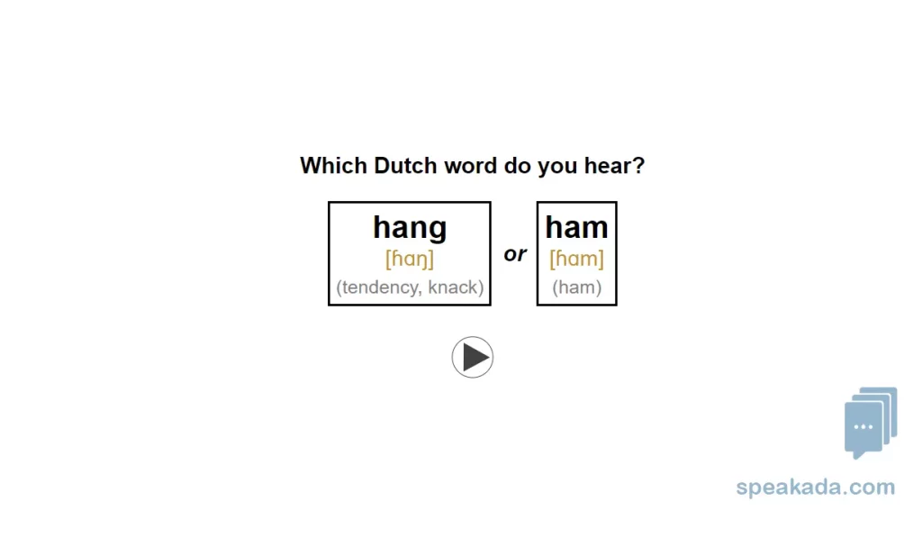 Front of flashcard — two Dutch words that differ by one sound