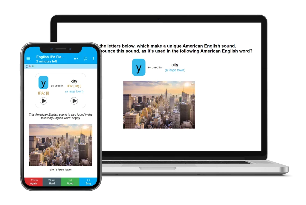 English IPA Pronunciation Flashcards on a laptop