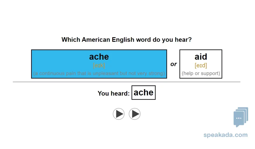 Back of flashcard — both words shown with IPA, the contrasting sound highlighted