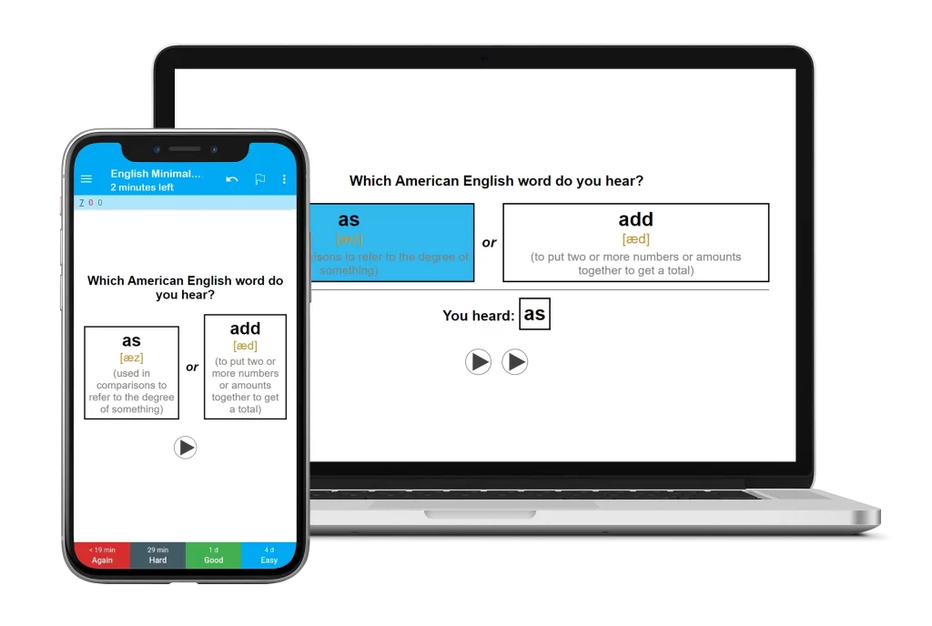 English Minimal Pairs Flashcards on a laptop