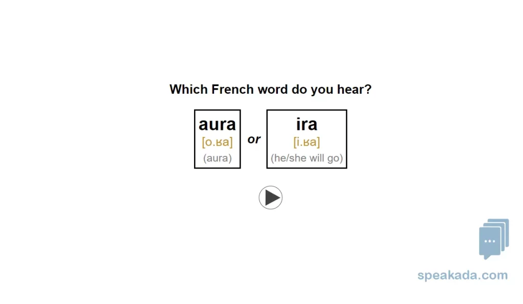 Front of flashcard — two French words that differ by one sound