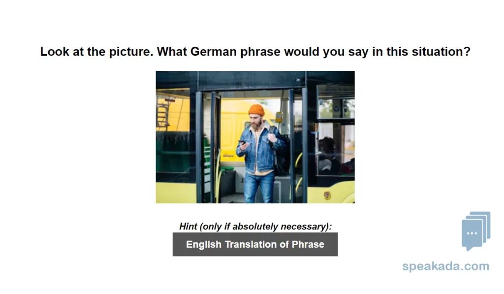 Front of flashcard — German phrase with audio