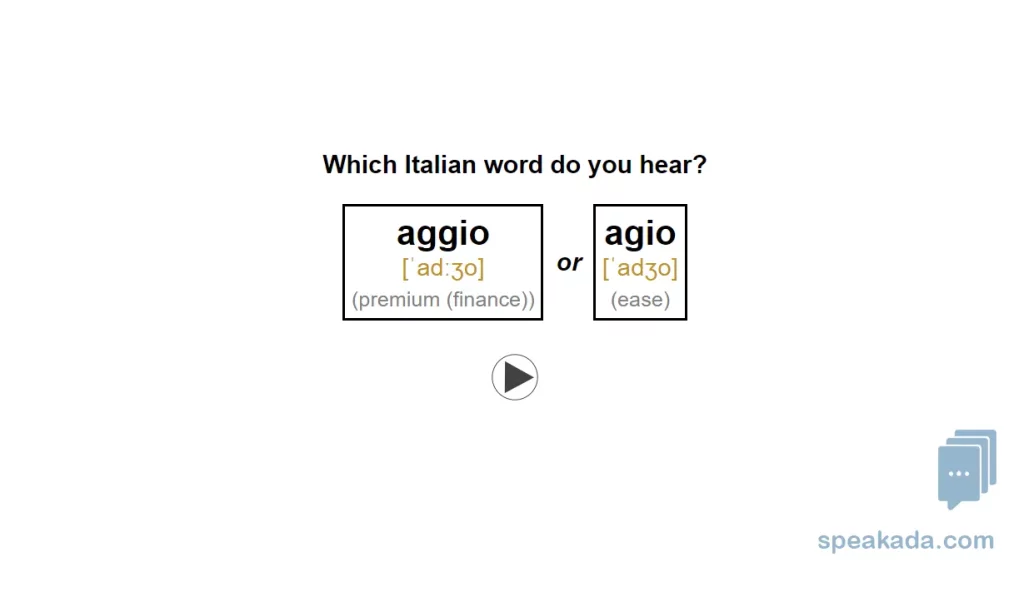 Front of flashcard — two Italian words that differ by one sound