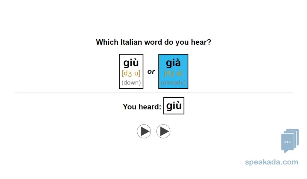 Italian Minimal Pairs Flashcards example flashcard