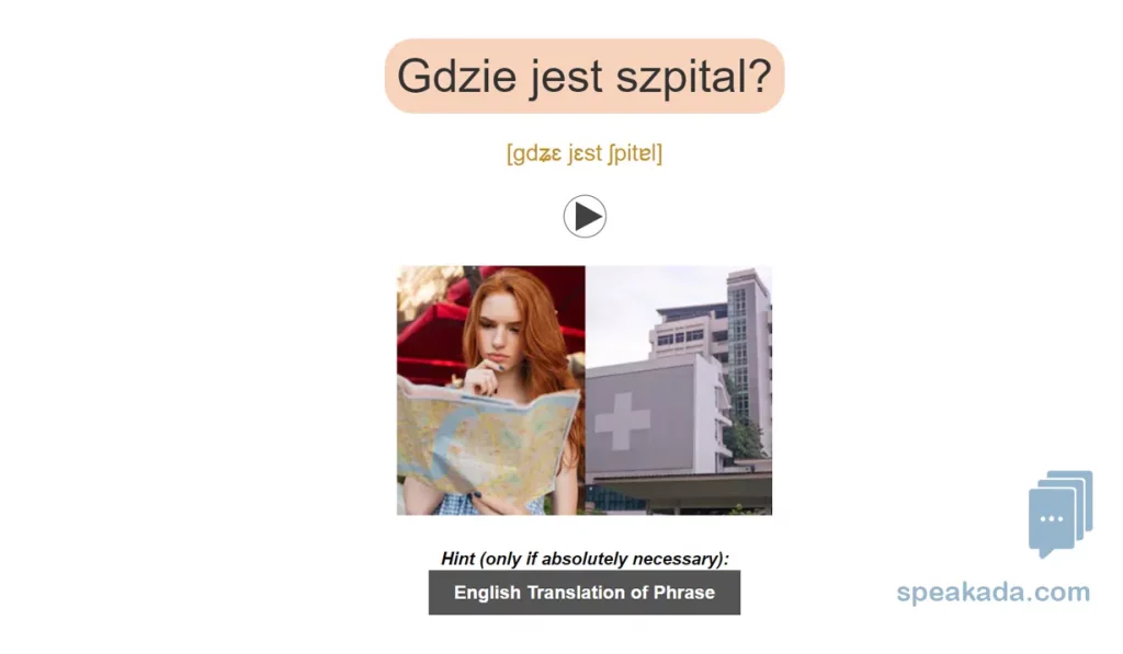 Card showing a travel phrase with high-quality audio