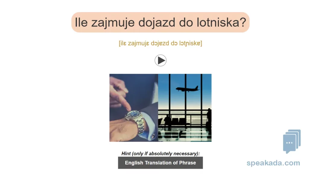 Second card type — given the English meaning, recall the Polish phrase