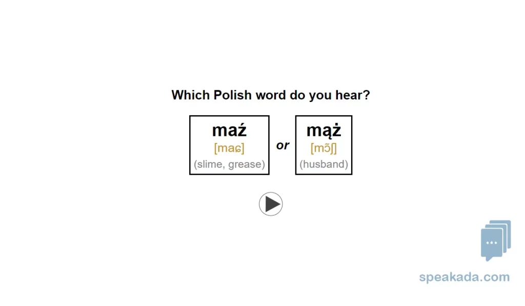 Front of flashcard — two Polish words that differ by one sound
