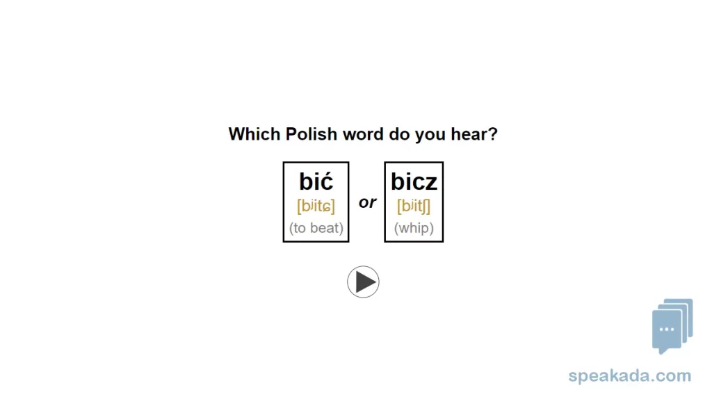 Second card type — listen and identify the correct Polish word