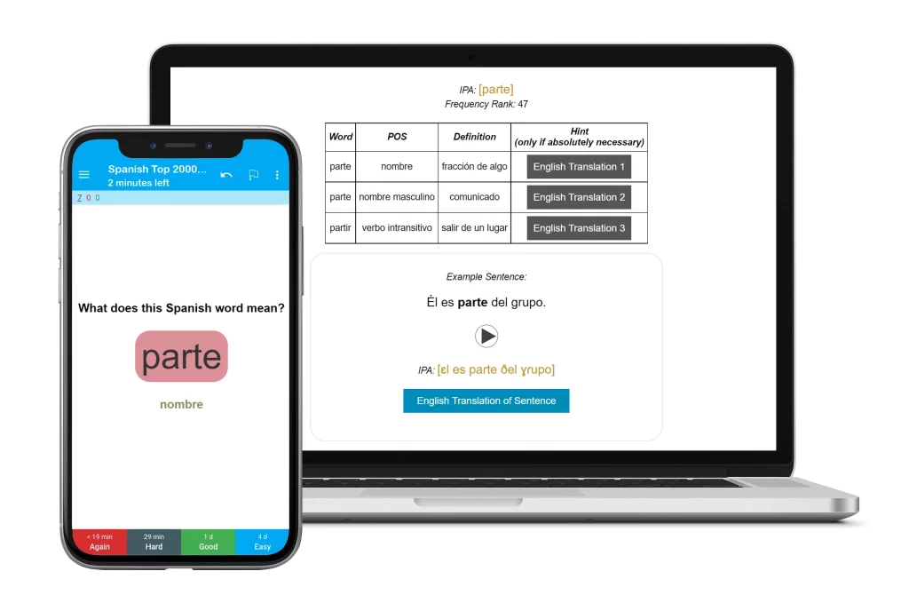 Spanish Top 2000 Words Flashcards on Anki