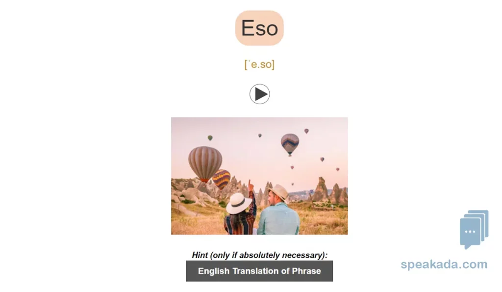 Card showing a travel phrase with audio