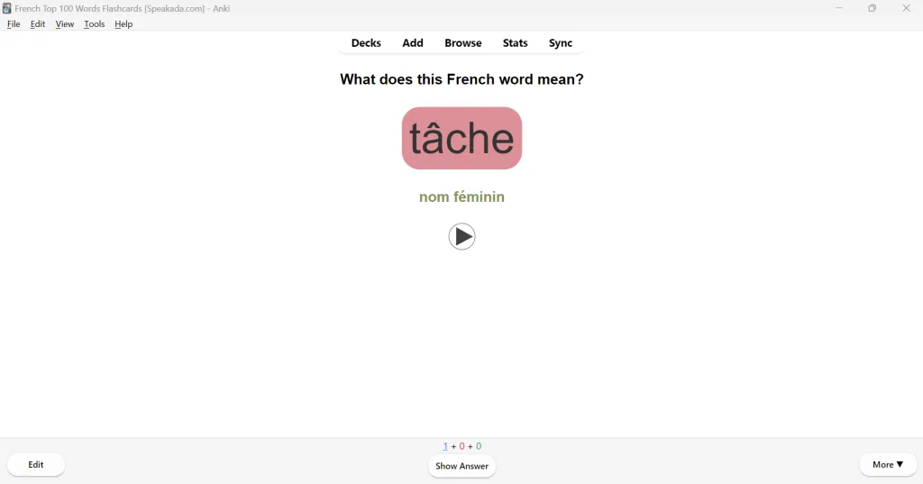 French Top 100 Words Anki flashcard — grammar colour-coding and IPA example