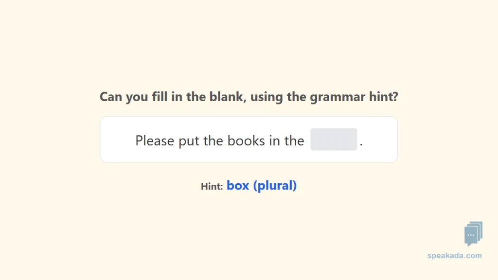 Front of Sentence Comprehension card: sentence with target grammar rule highlighted