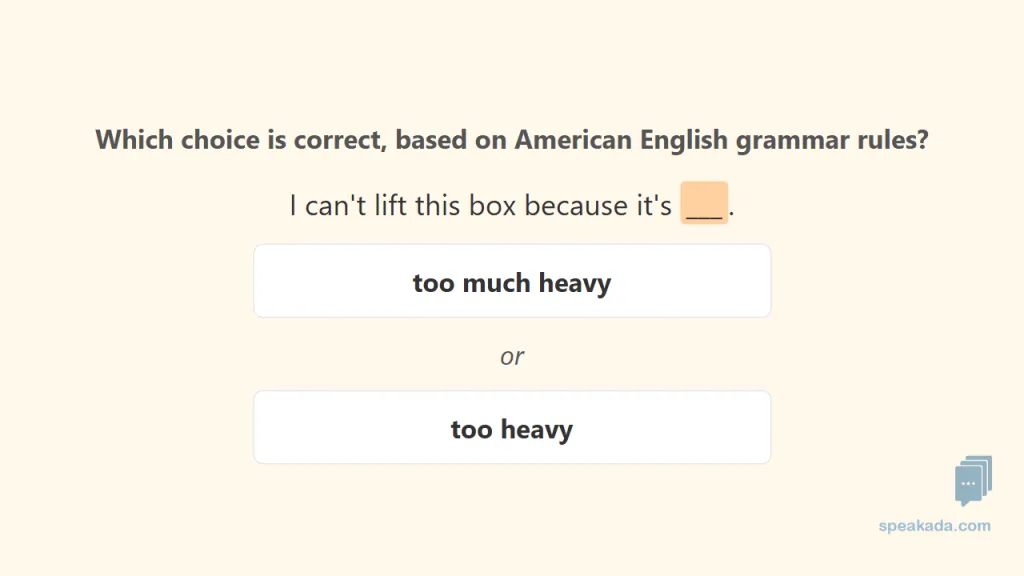 Front of Multiple Choice card: two similar sentences, one grammatically correct