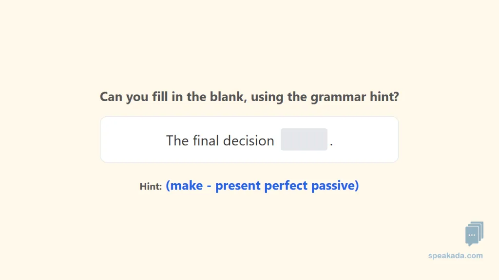 Front of Sentence Comprehension card: sentence with target grammar rule highlighted